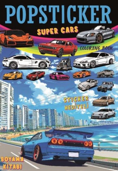 Süper Cars  Boyama Kitabı Popsticker