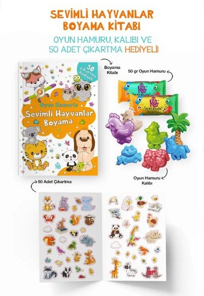 Sevimli Hayvanlar Boyama Kitabı - Oyun Hamurlu - 3 Yaş +