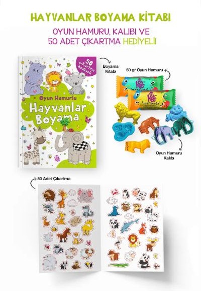 Hayvanlar Boyama Kitabı - Oyun Hamurlu - 3 Yaş +